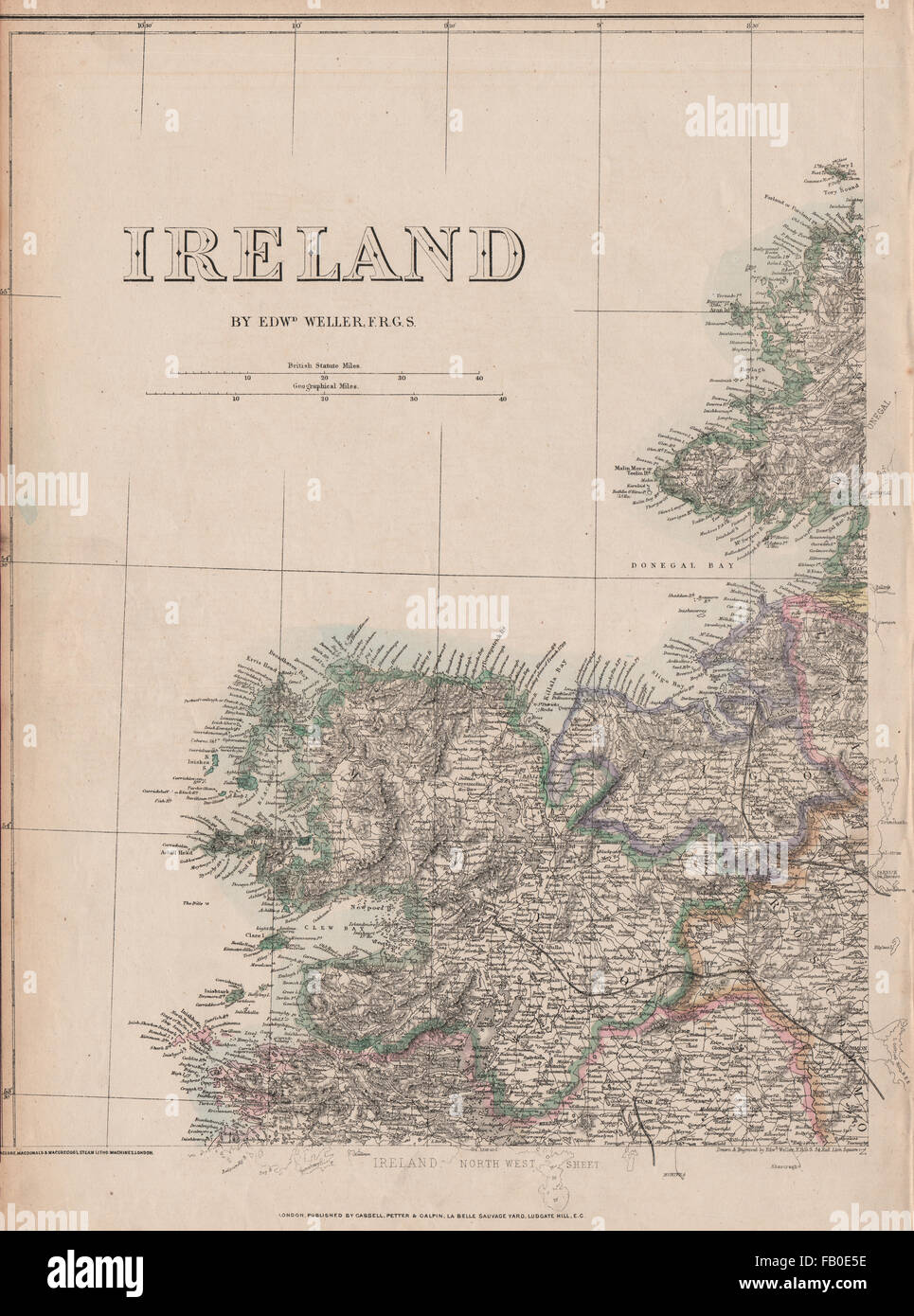 Map Of Donegal And Sligo Ireland North West Mayo Sligo Donegal Connacht. Weller. Dispatch Atlas,  1862 Map Stock Photo - Alamy