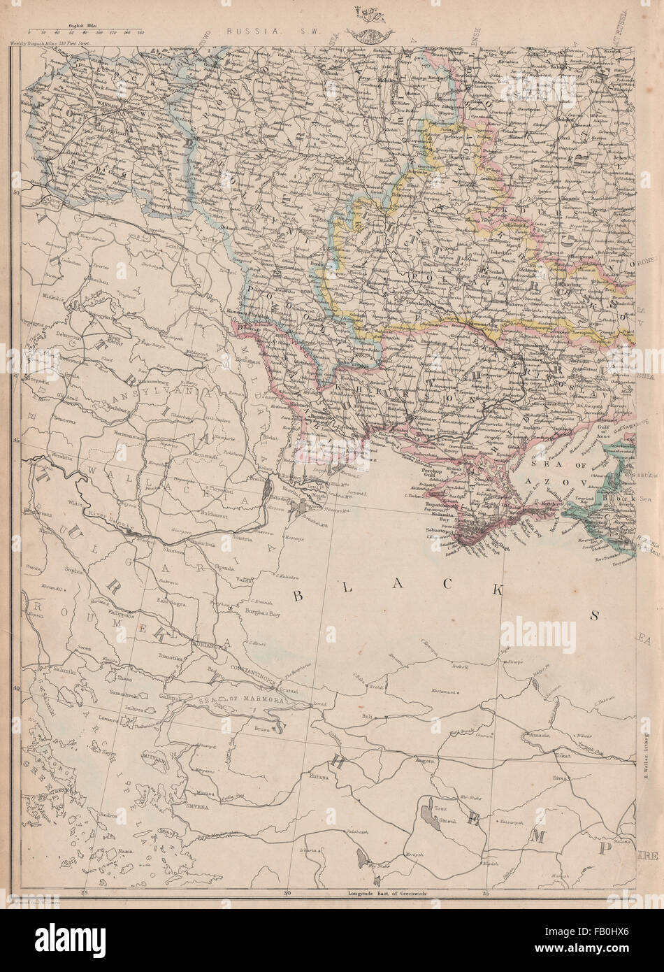 RUSSIA IN EUROPE SW. Ukraine & Poland. JW LOWRY for the Dispatch atlas, 1862 map Stock Photo
