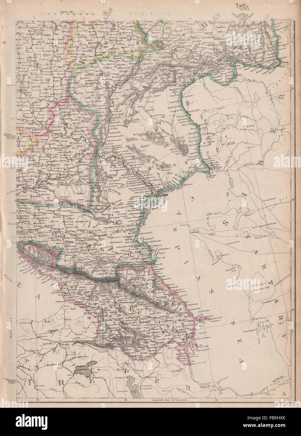 RUSSIA IN EUROPE SE.Transcaucasia Stavropol Astrakhan Caspian.JW LOWRY, 1862 map Stock Photo