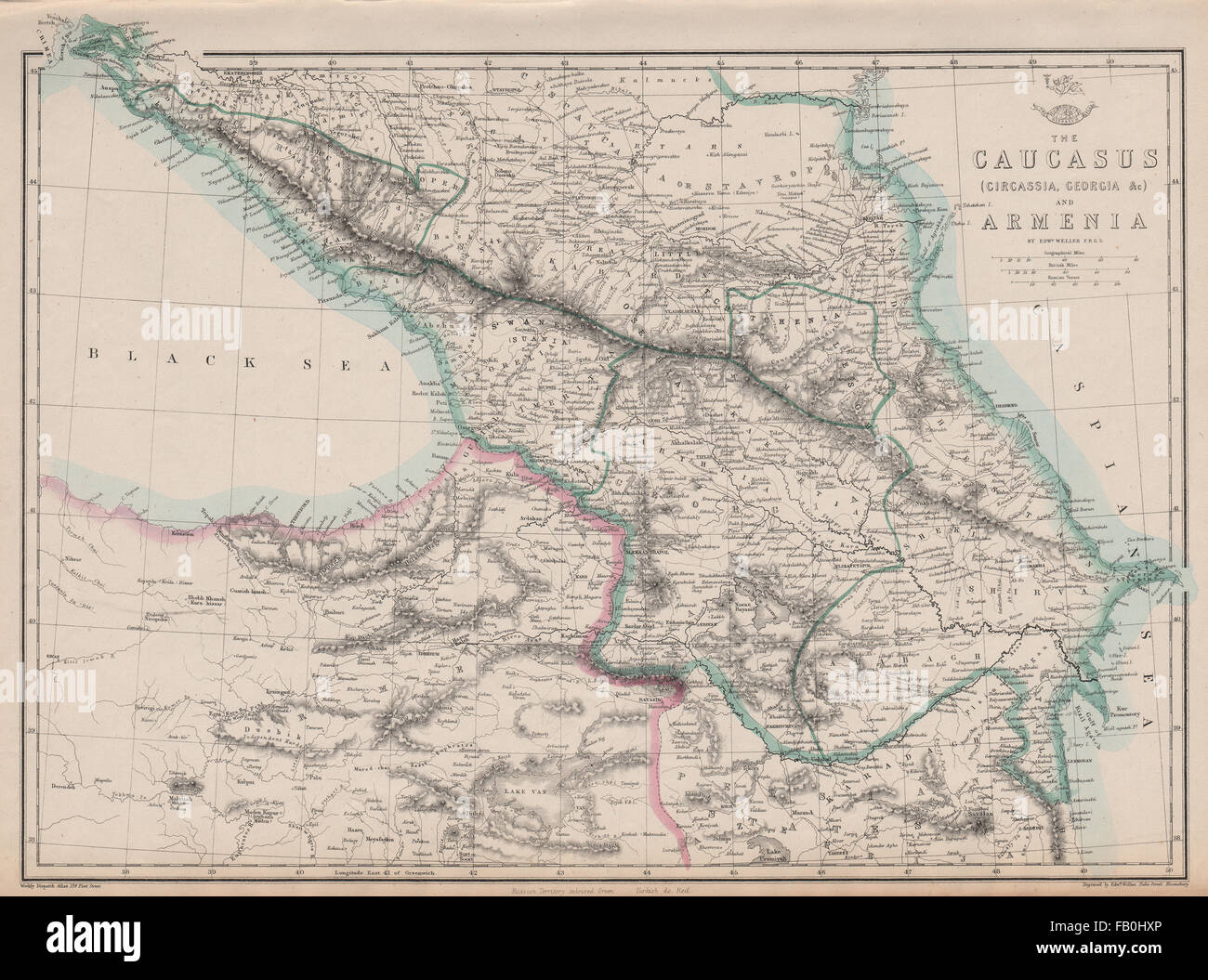THE CAUCASUS & ARMENIA. Circassia Georgia Armenia. Azerbaijan. WELLER, 1862 map Stock Photo