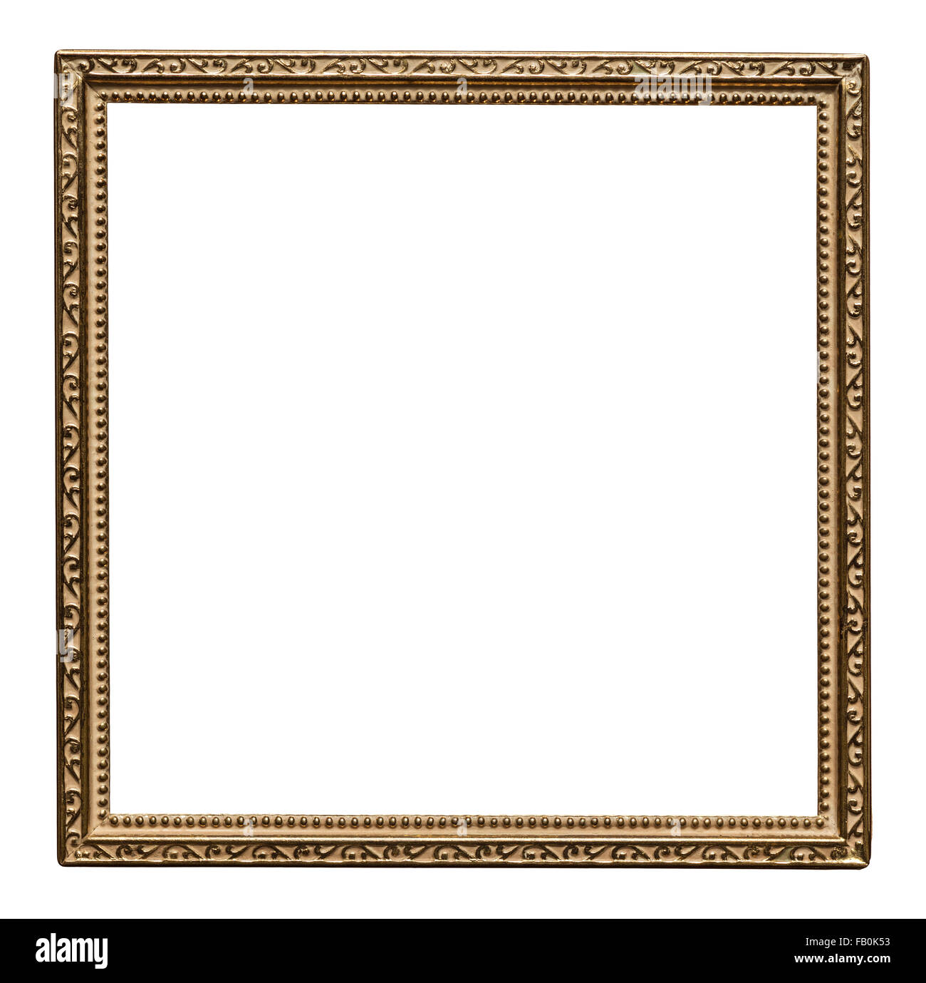 Vintage brass metal frame, isolated. Stock Photo