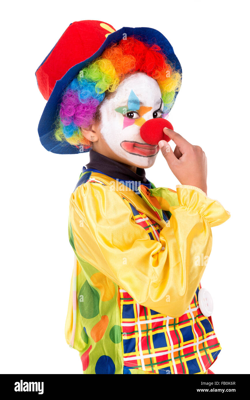 Young girl with clown costume isolated in white Stock Photo Alamy