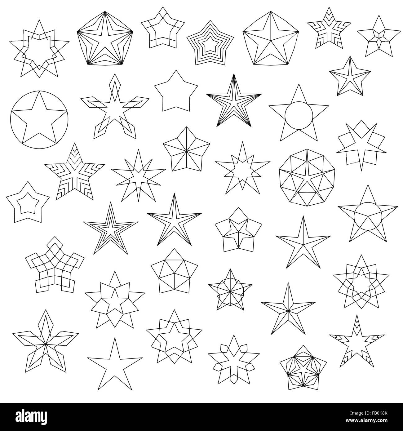 Big Set of Line Star Icons Stock Vector