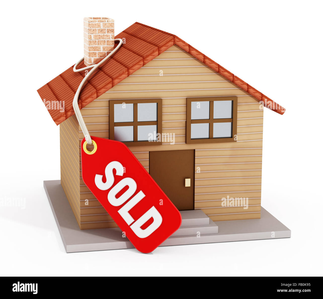 House with sold tag isolated on white background. Stock Photo