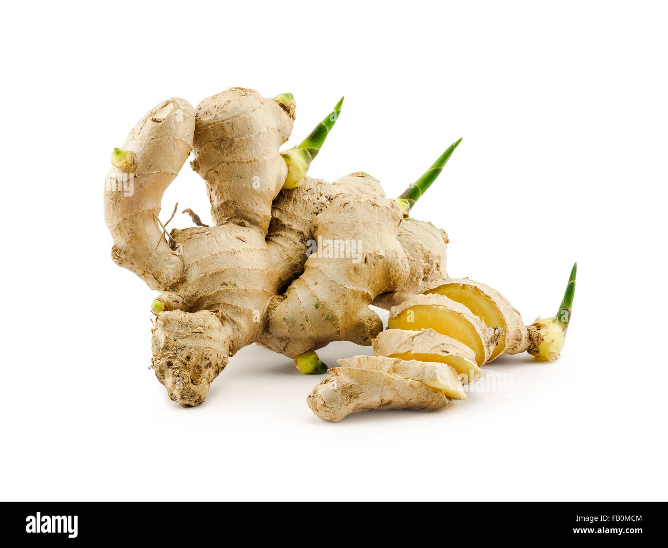 Whole and sliced ginger isolated on white background Stock Photo