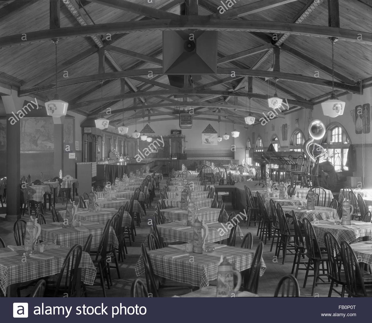 Interior Dining Room Filled With Tables And Chairs With Plaid Table Stock Photo Alamy