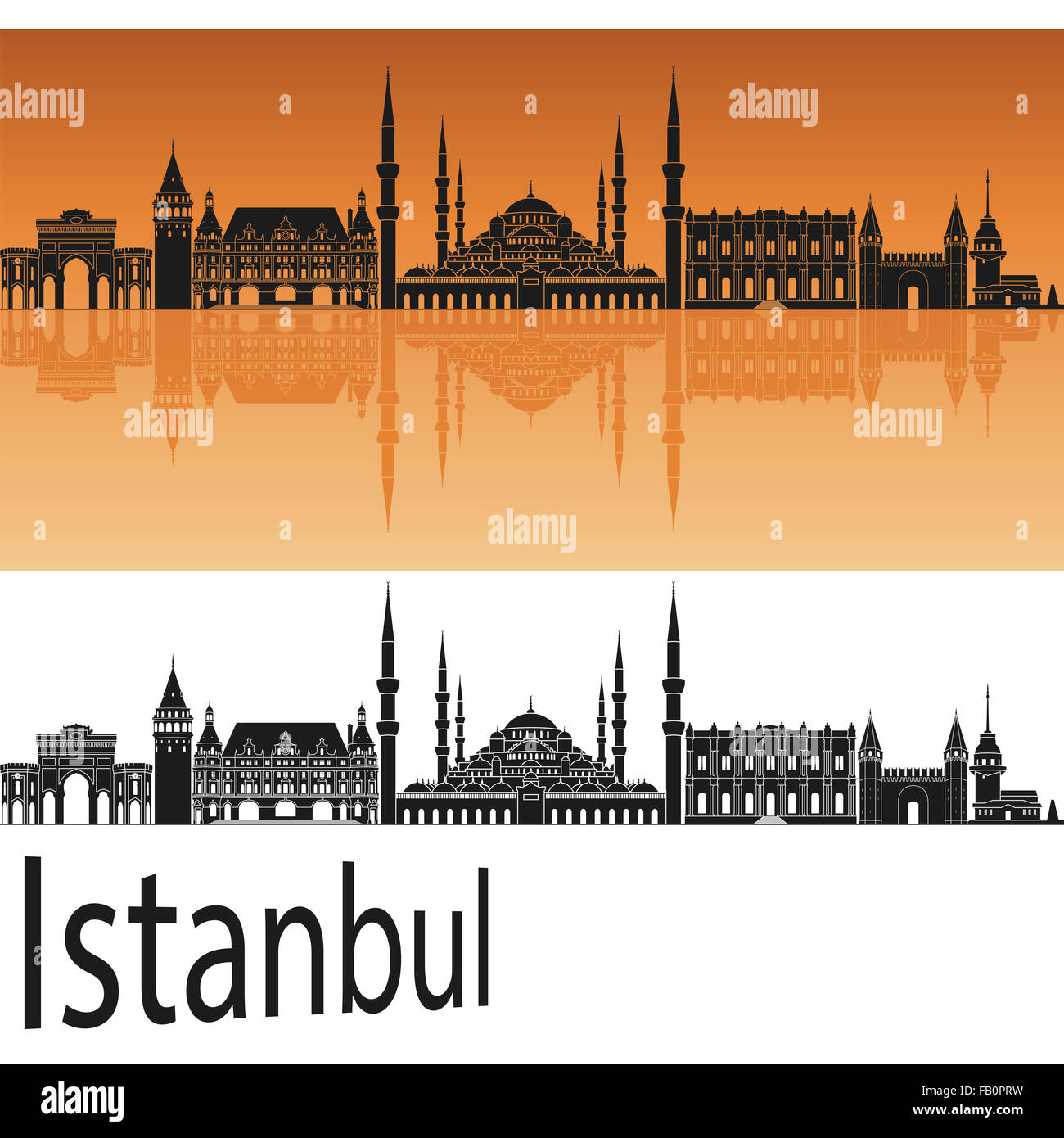 Istanbul skyline in orange background in editable vector file Stock Photo