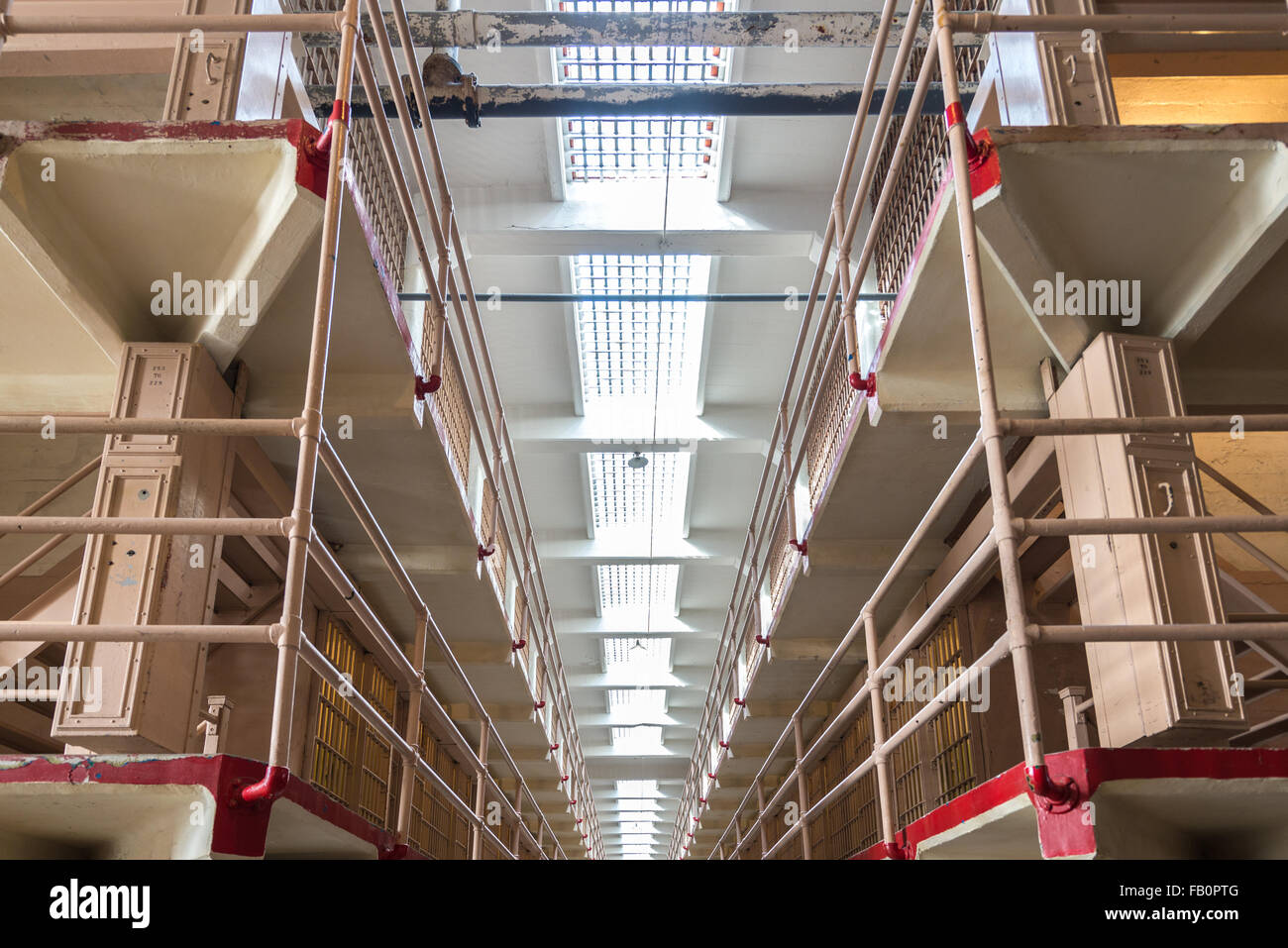 Cell block interior at Alcatraz prison Stock Photo