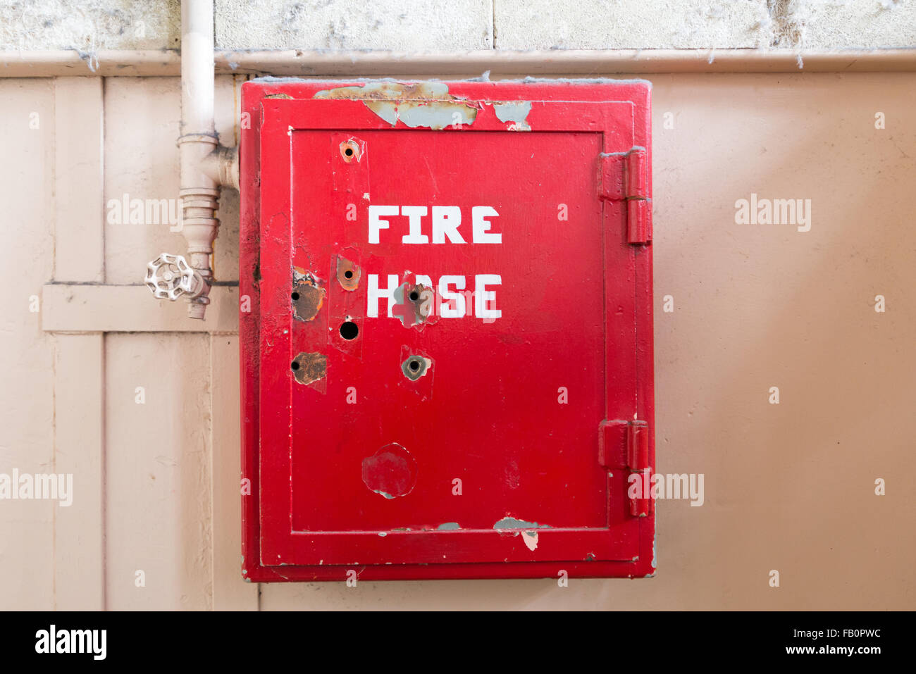 Fire Hose reel at Alcatraz prison in San Francisco Stock Photo