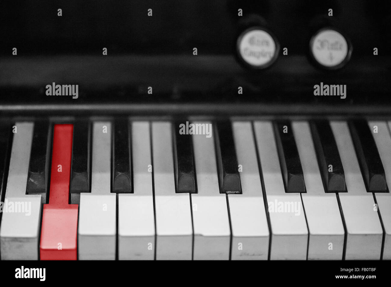 Closeup of old organ keyboard Stock Photo