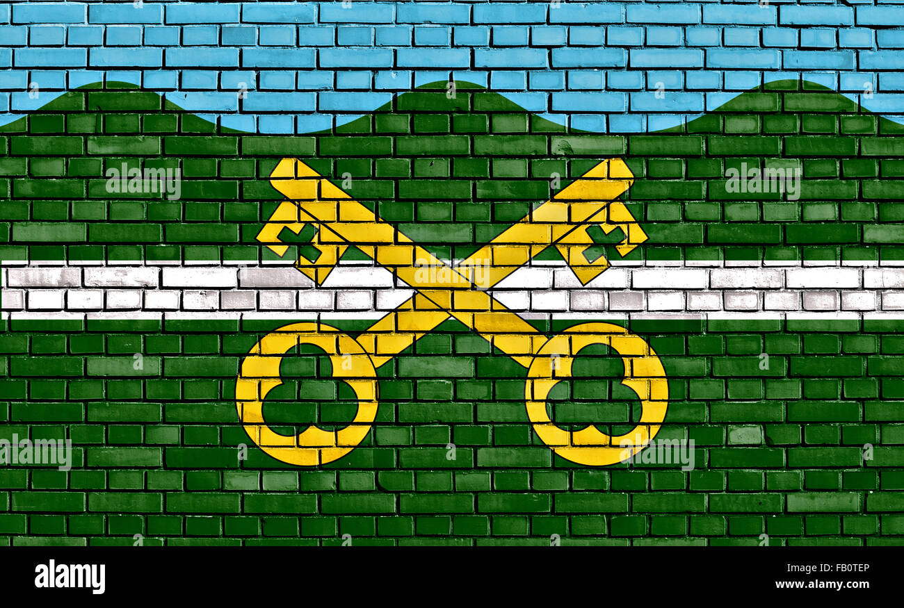 flag of Petersfield painted on brick wall Stock Photo
