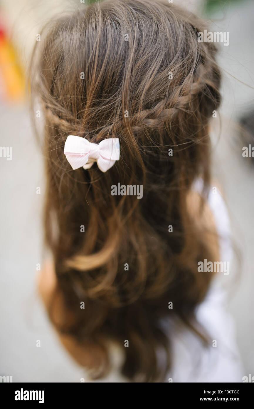A little girl at a hair salon Stock Photo