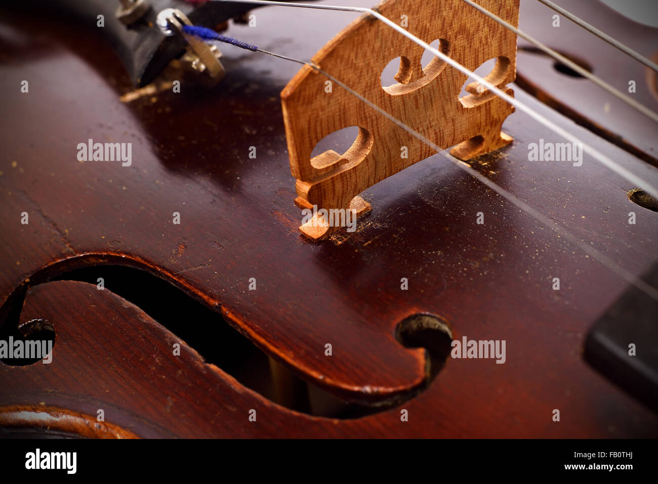 Classic music vintage violin, extra close up Stock Photo