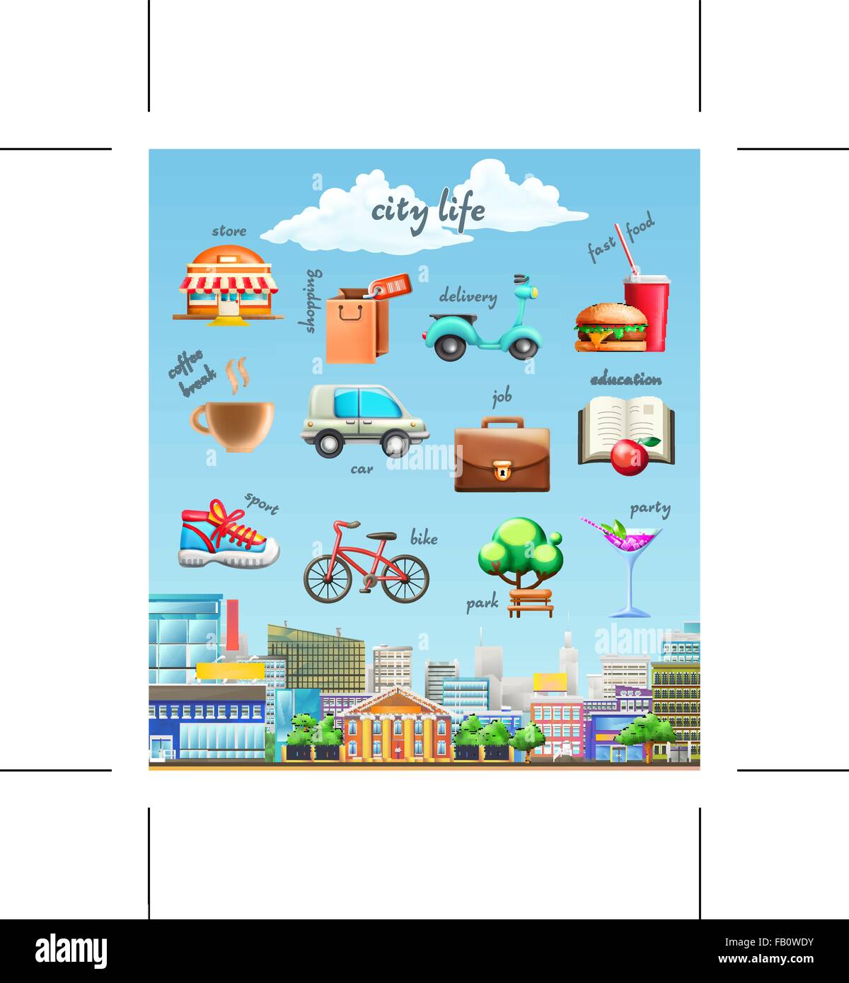 City life, set of vector icons Stock Vector