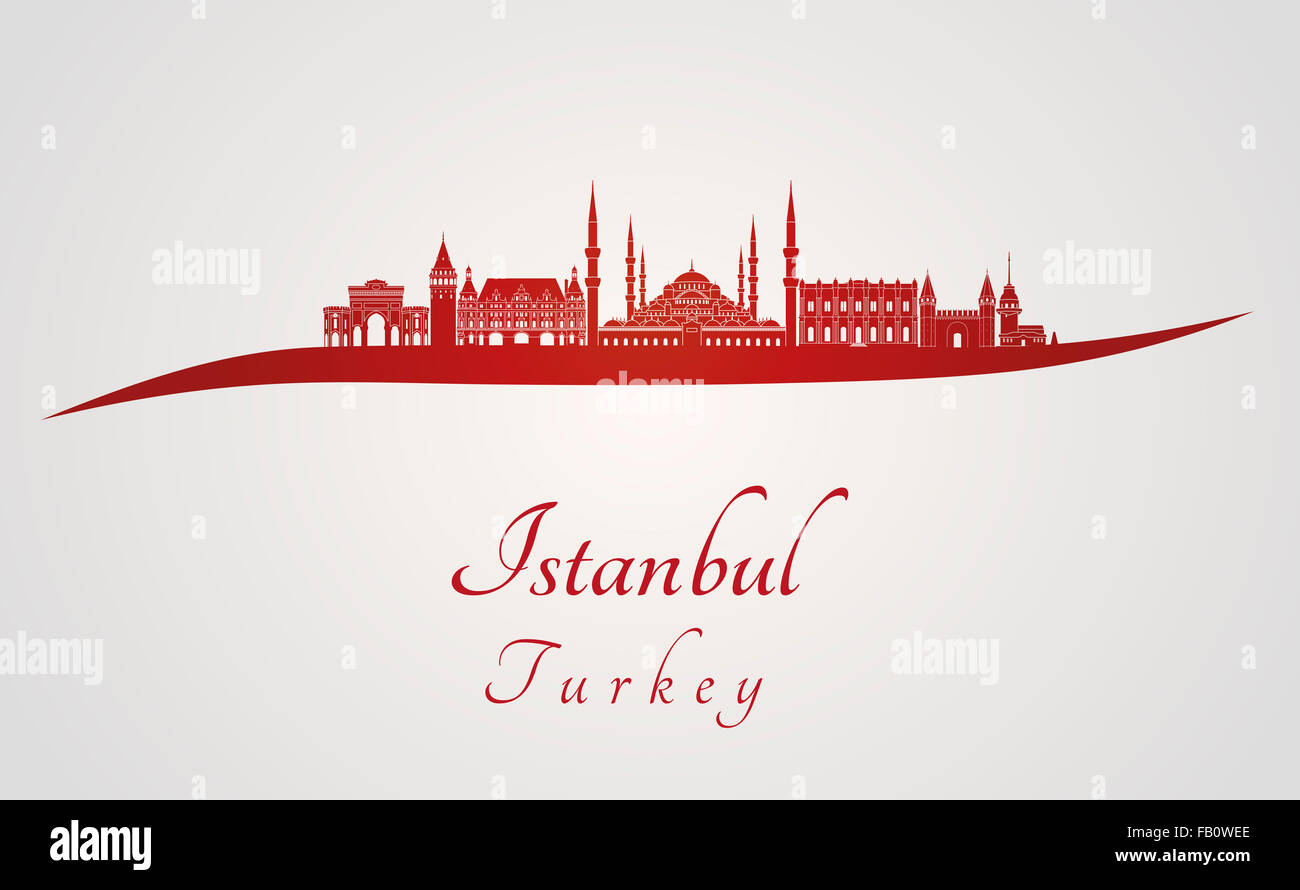Istanbul skyline in red and gray background in editable vector file Stock Photo