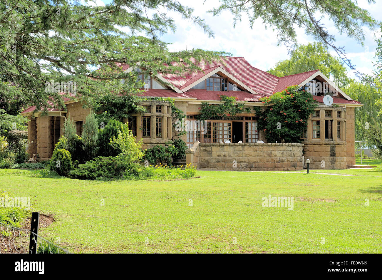 Historic sandstone rectory of the Dutch Reformed Church in Clarens South Africa Stock Photo