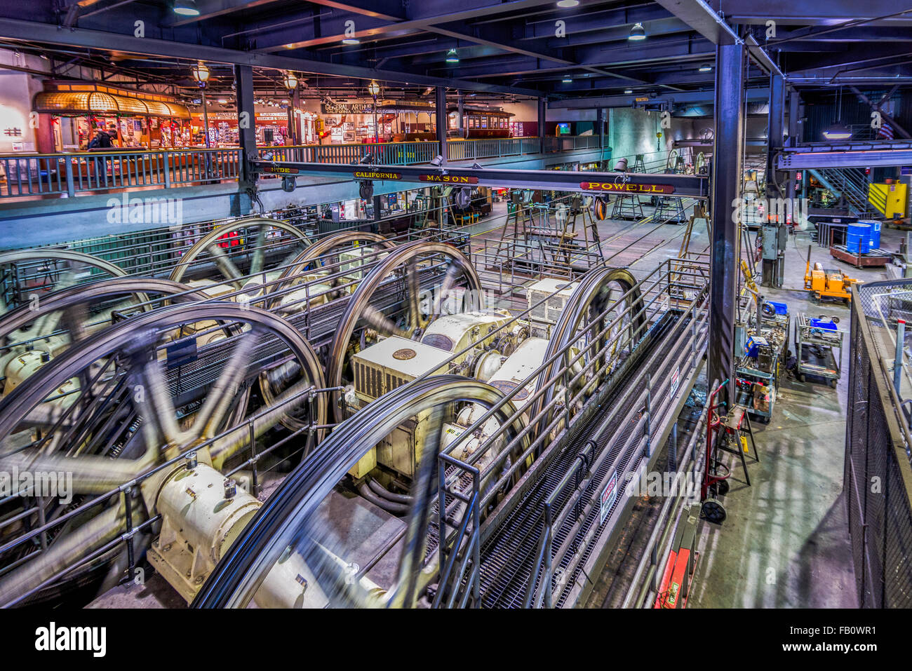 Interior of Cable Car Museum and powerhouse for the San Francisco cable car system Stock Photo