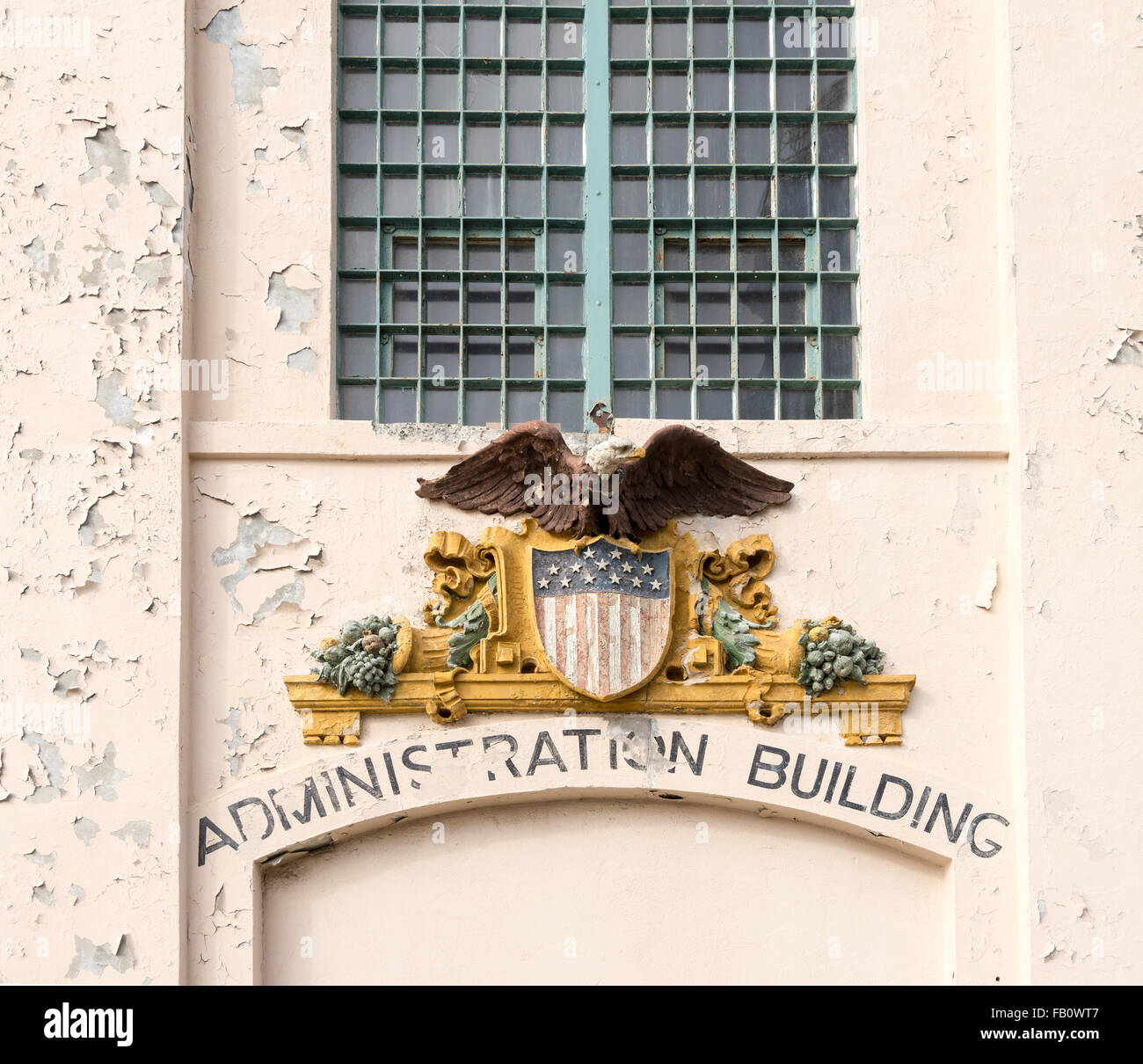 Administration Building at the former prison on Alcatraz island in San Francisco Bay Stock Photo