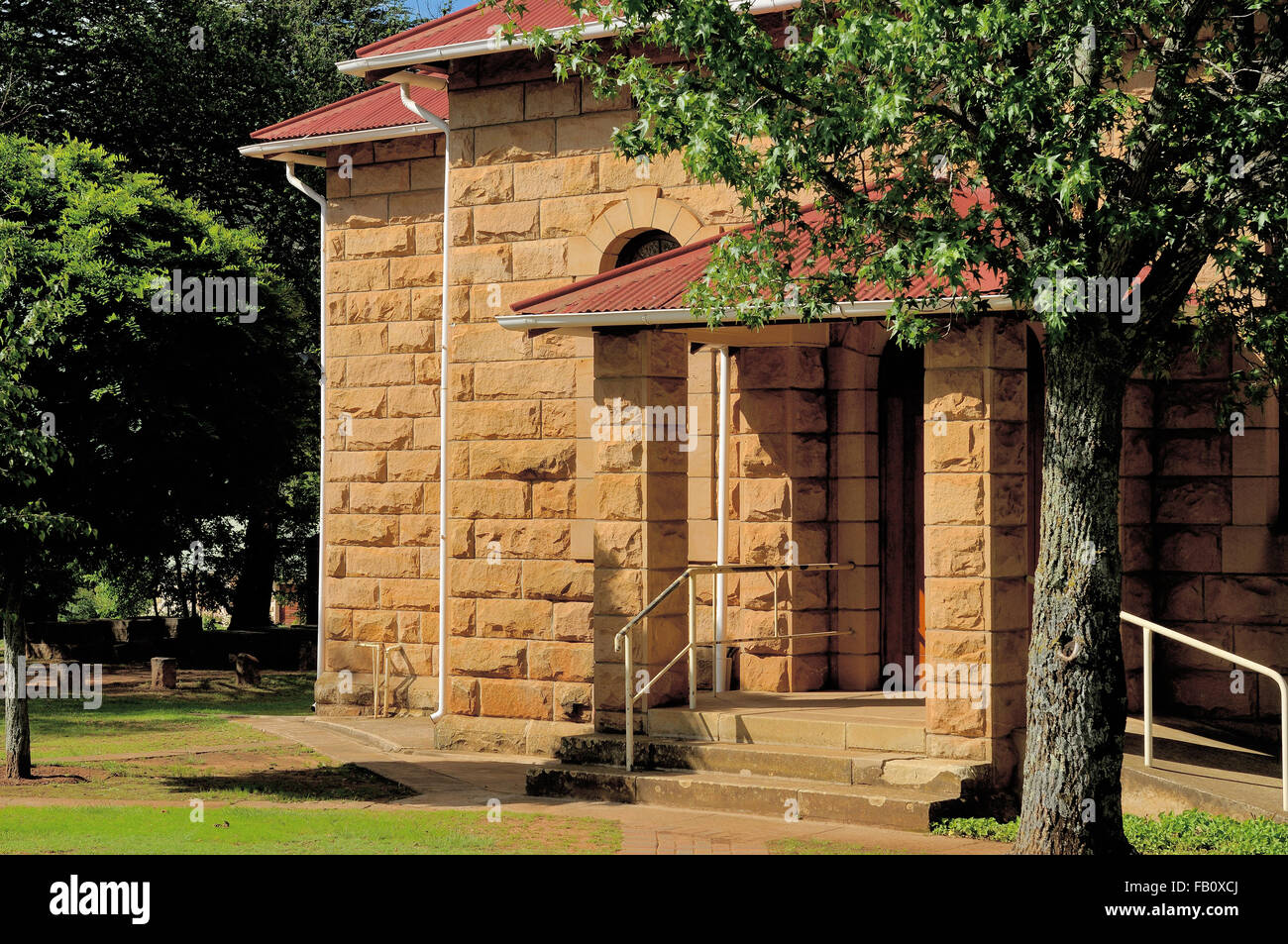 Excellent example of sandstone building. Dutch Reformed Church, Clarens South Africa Stock Photo