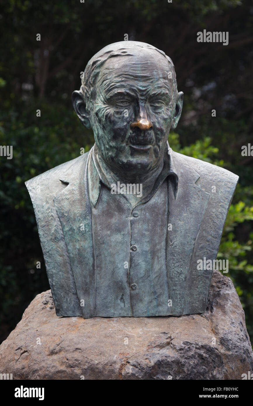 Bronze bust of former mayor Don Jose Perez Gonzalez (1898-1984) in Masca, Tenerife. Stock Photo