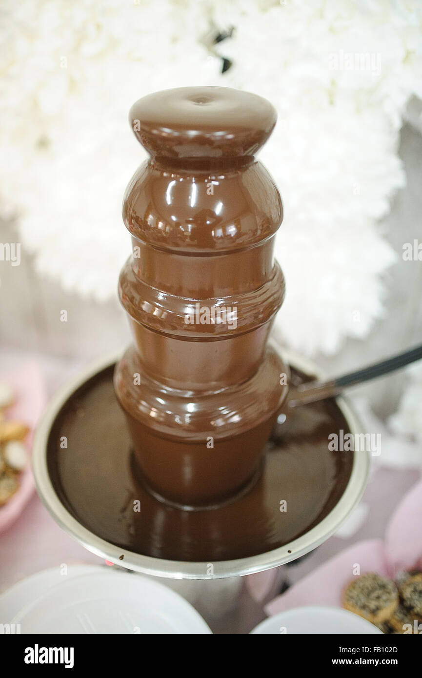 liquid chocolate hot and tasty on wedding reception Stock Photo