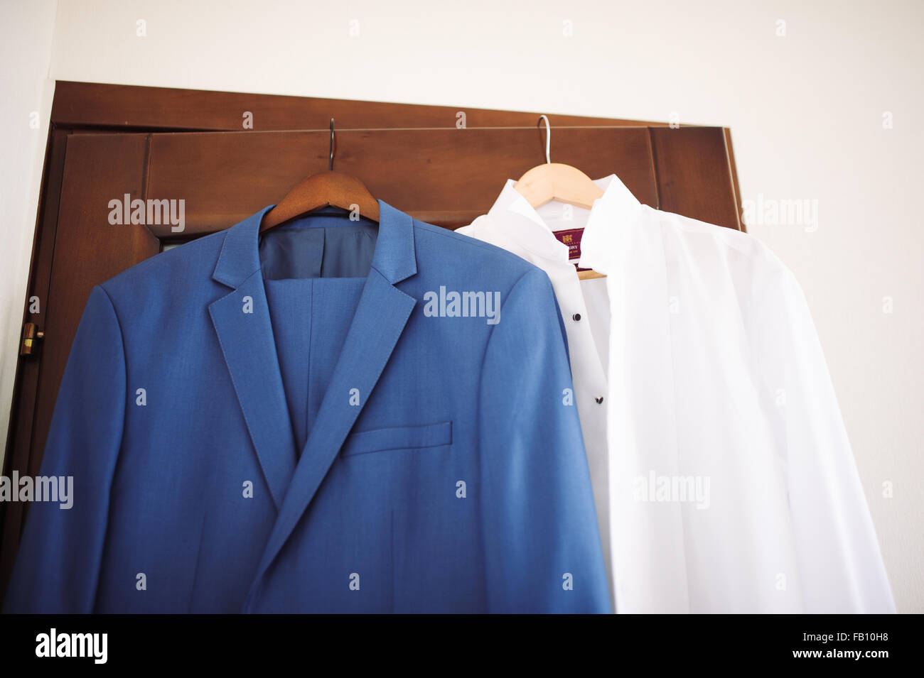 Groom's nice tuxedo suit at morning preparations Stock Photo