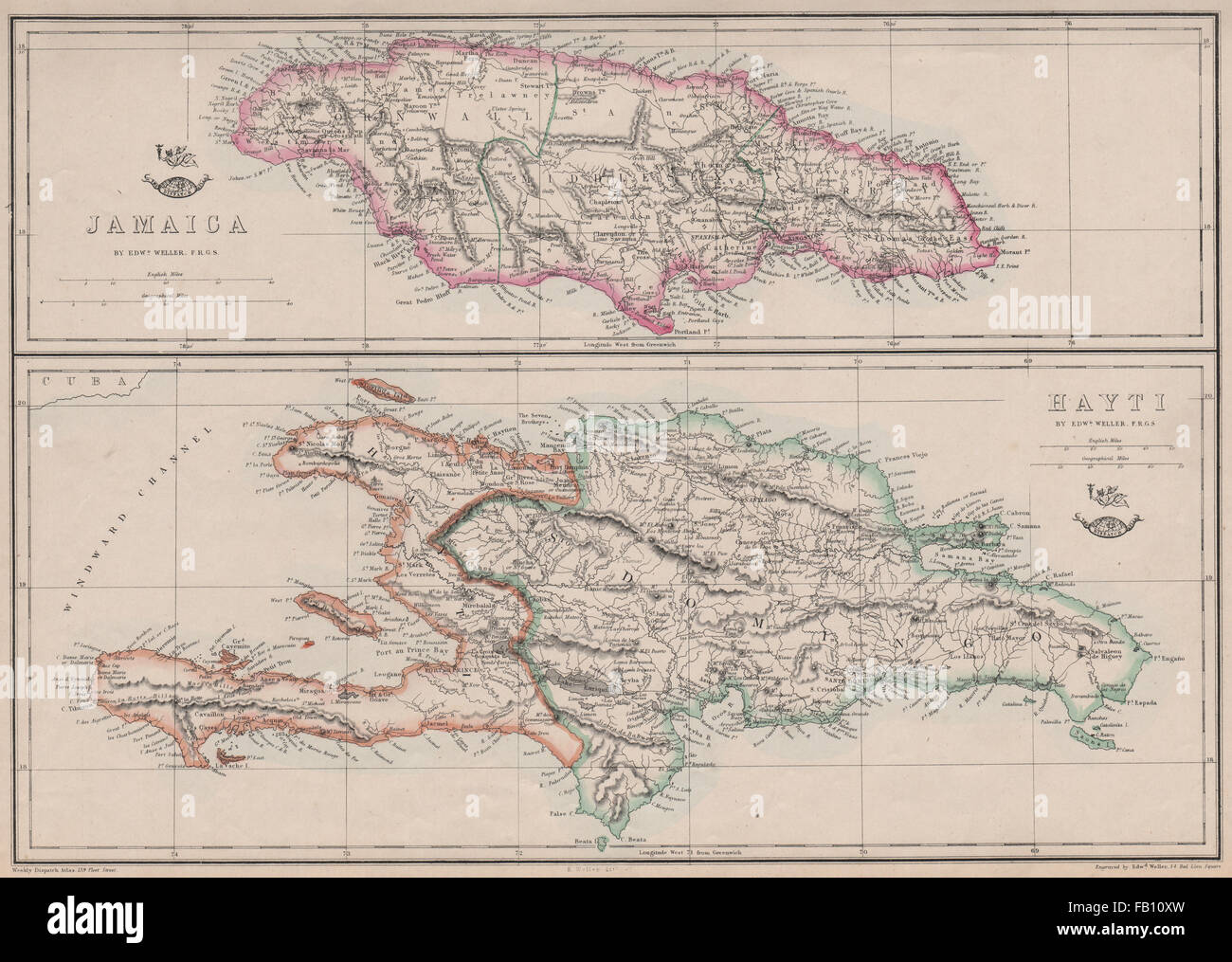 JAMAICA & HAITI. 'Hayti'. Caribbean West Indies. WELLER, 1862 antique map Stock Photo - Alamy
