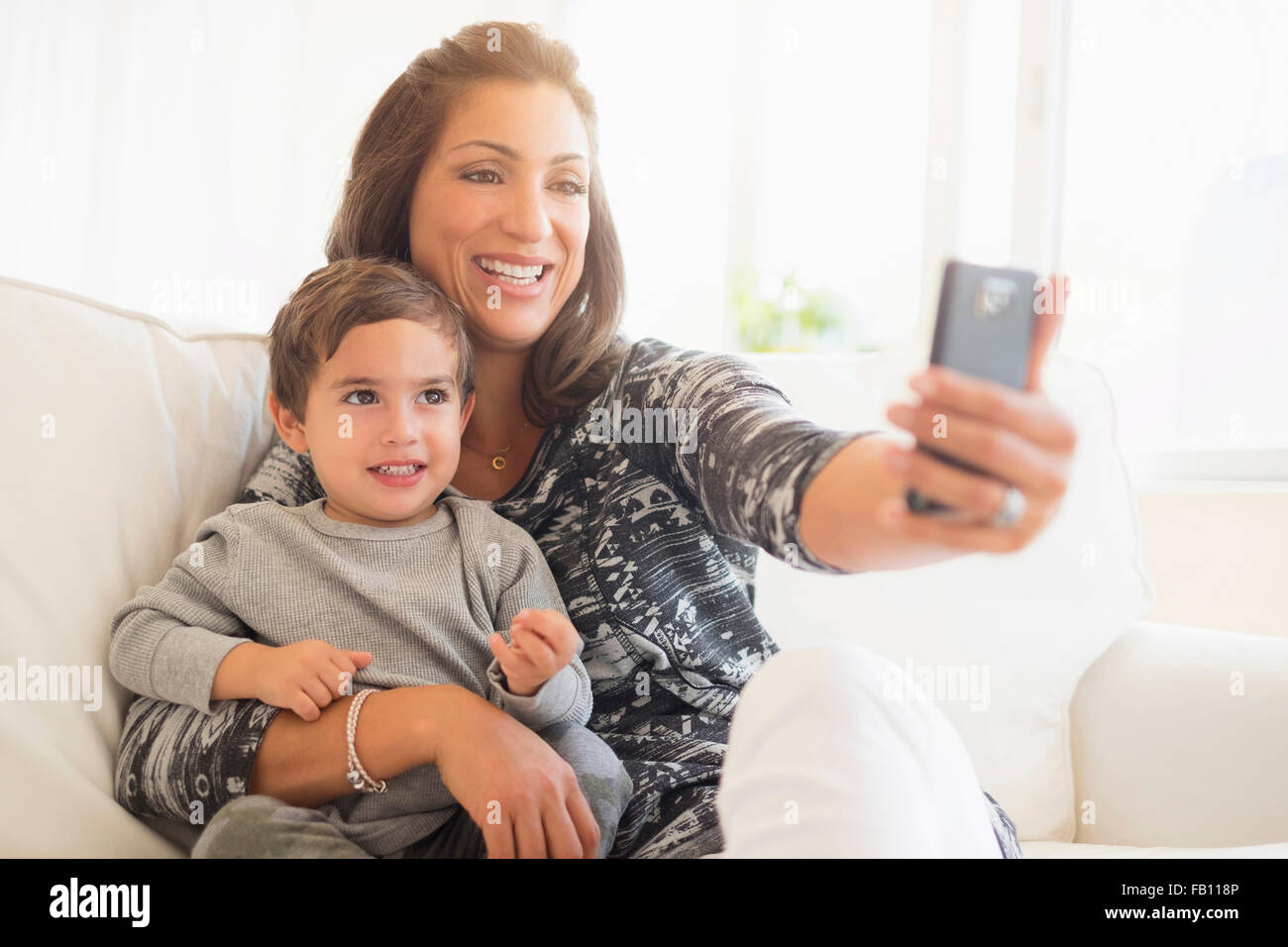 Mother taking selfie son (2-3) Stock Photo