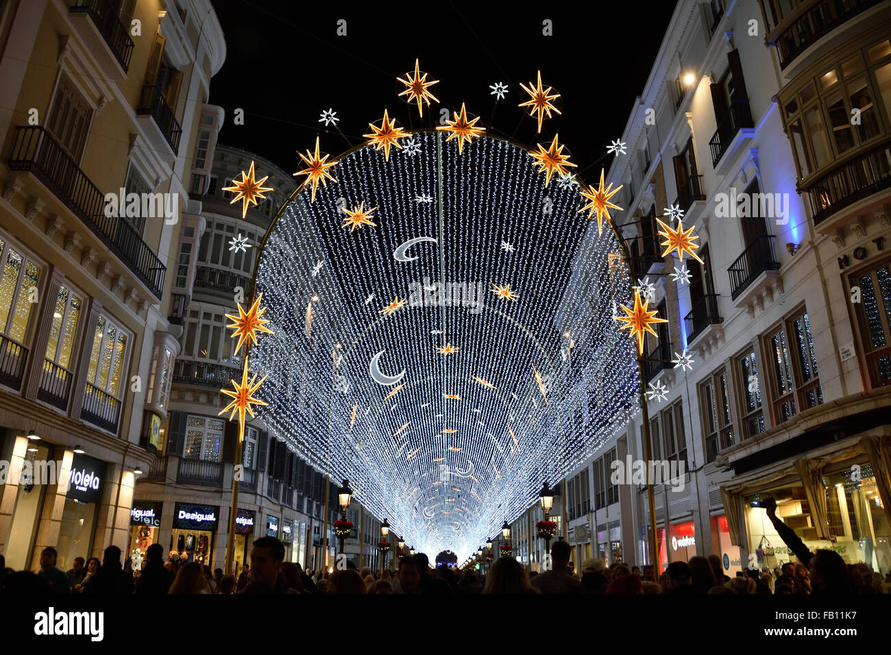 Christmas lights on the Calle Marques de Larios near the Plaza de la  Constitucion Malaga old town Center Spanish Spain Andalusia Stock Photo -  Alamy