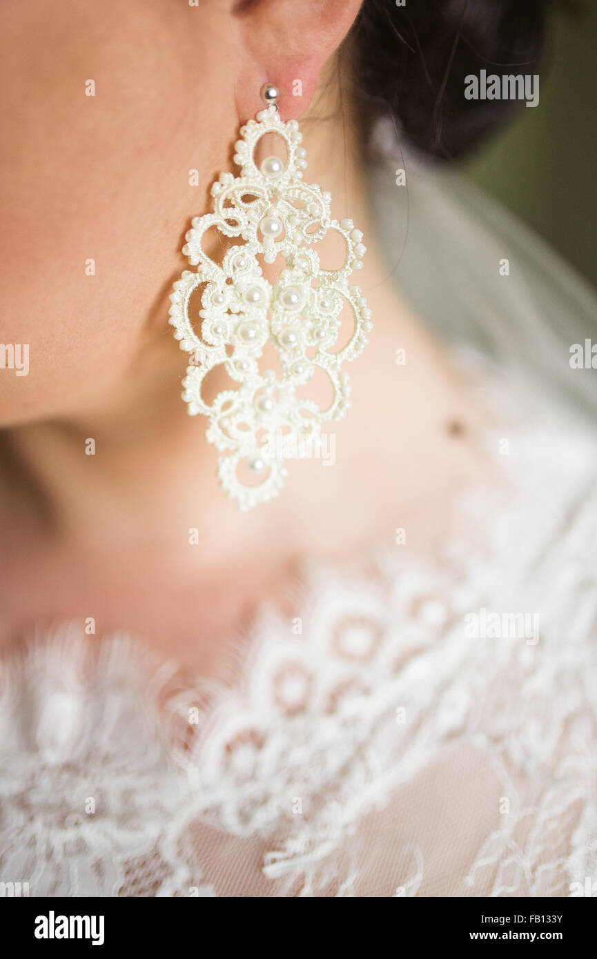 bride's earrings is ready for bride's best day Stock Photo