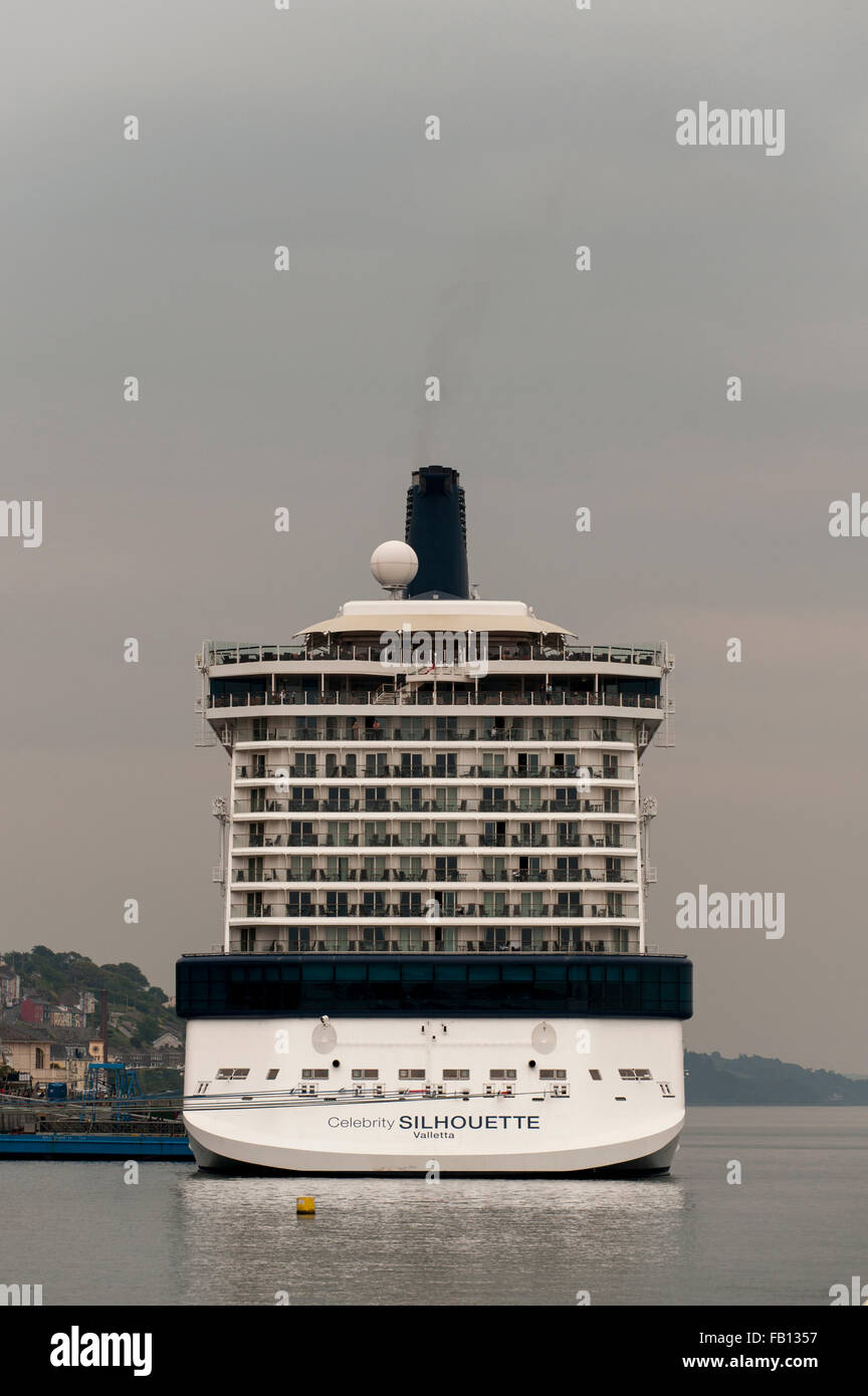 Luxury Cruise Liner Celebrity Silhouette is pictured moored in Cobh Cruise Terminal, Cork Harbour, Ireland in June, 2015 with copy space. Stock Photo