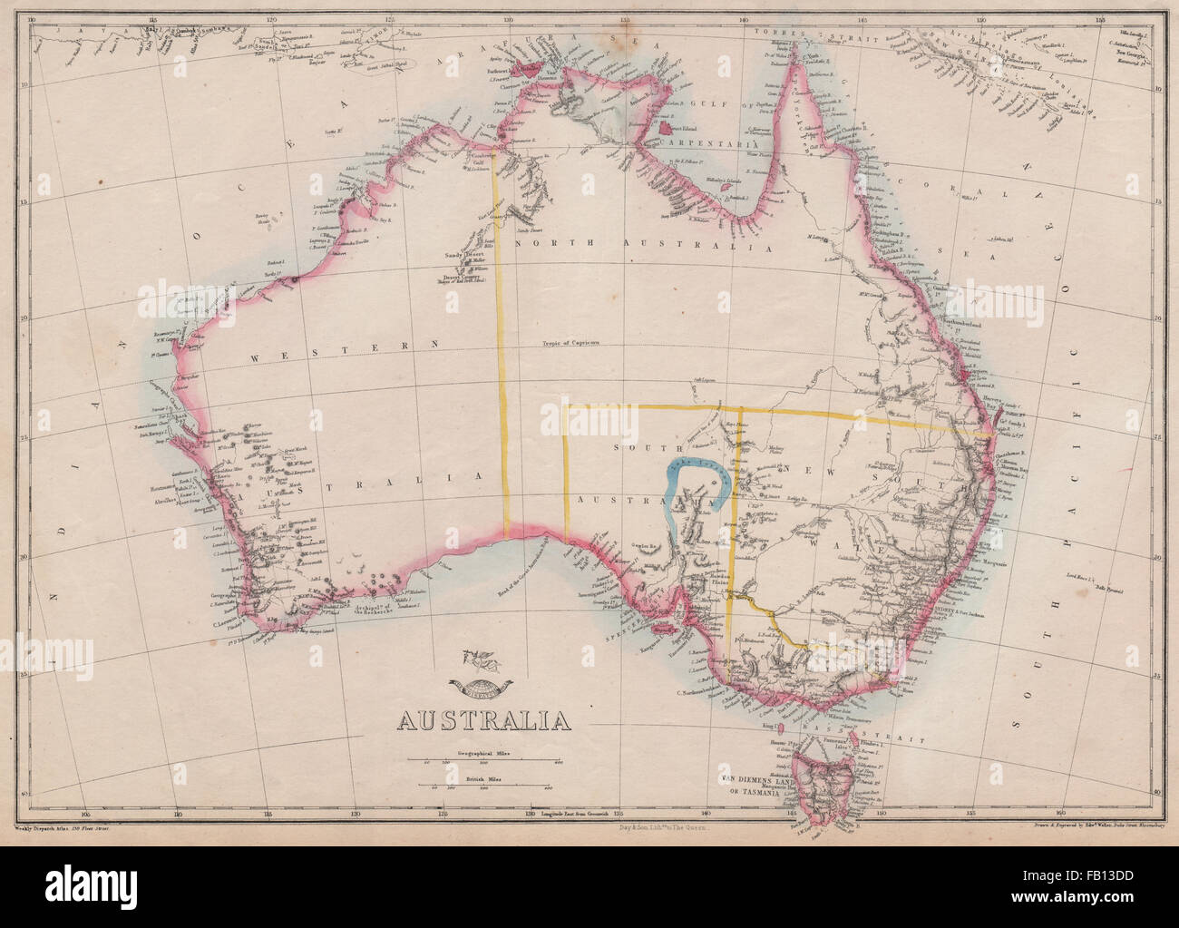 AUSTRALIA showing 1856 states preQueensland 'North Australia'. WELLER