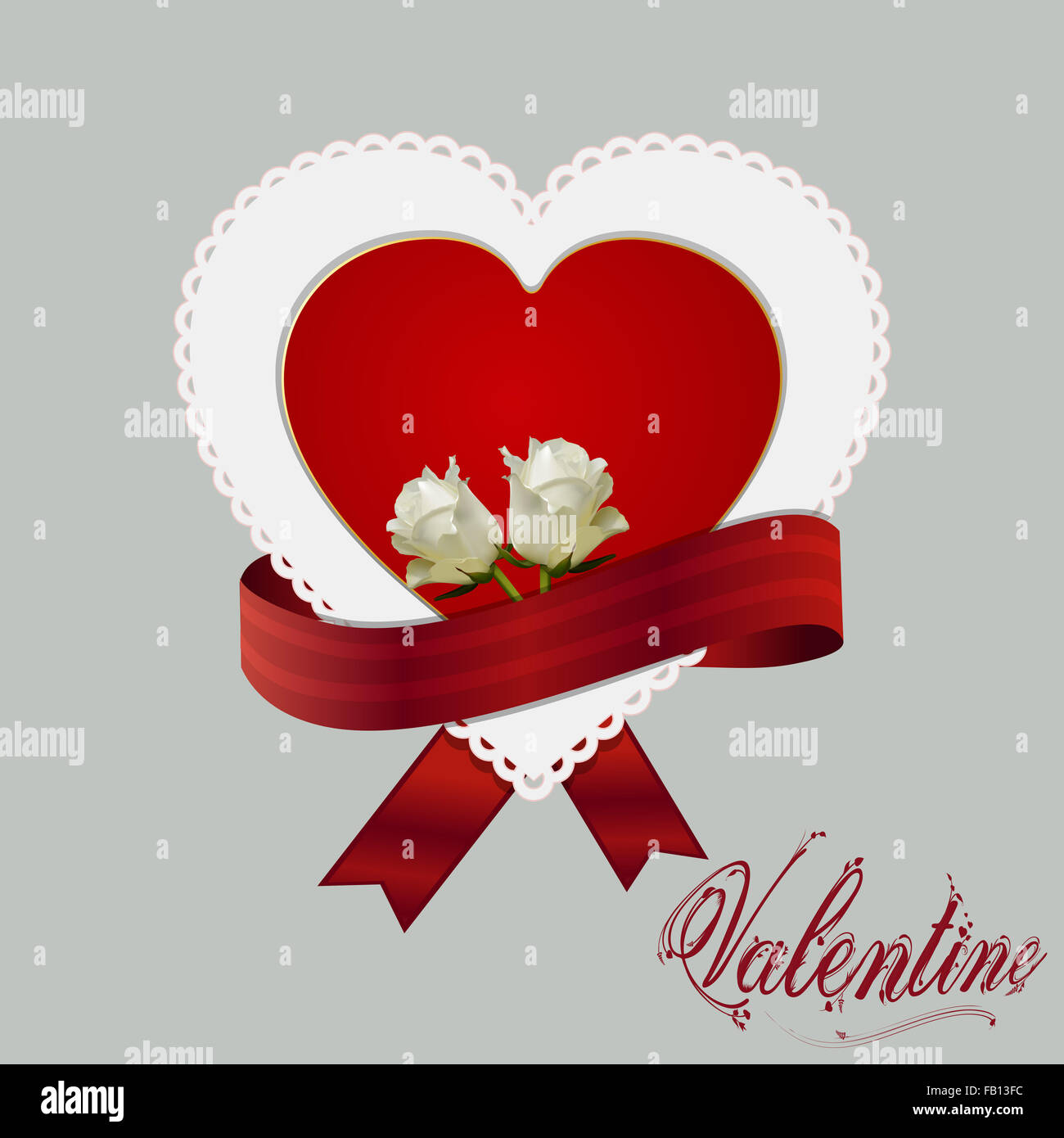 Heart Card and Red Ribbon with Two Roses and Valentine Text Stock Photo ...
