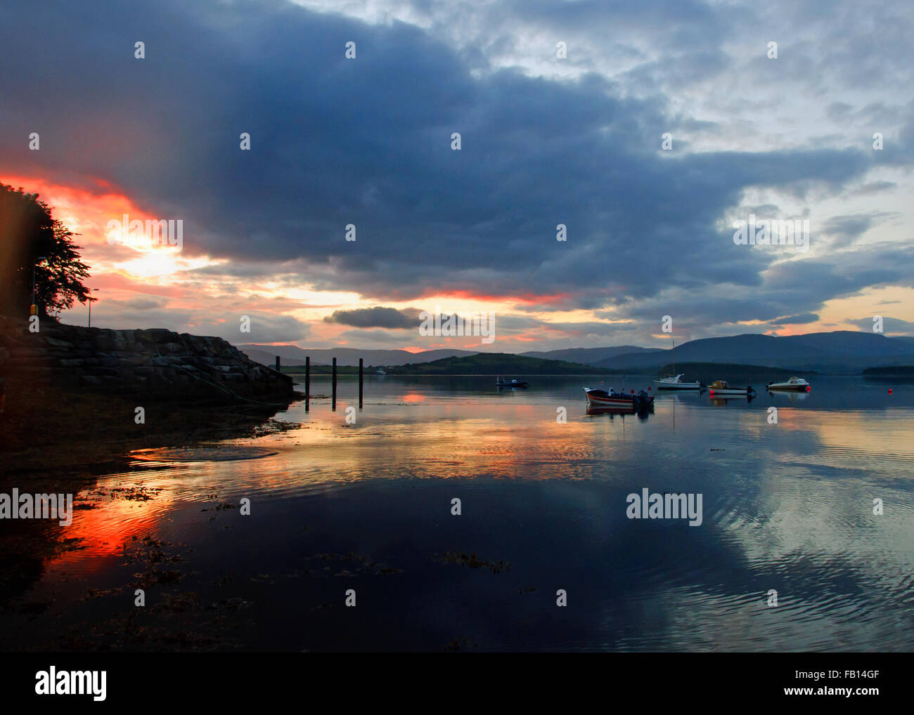 Stunning sunset in Bantry Bay, West Cork, Ireland with copy space