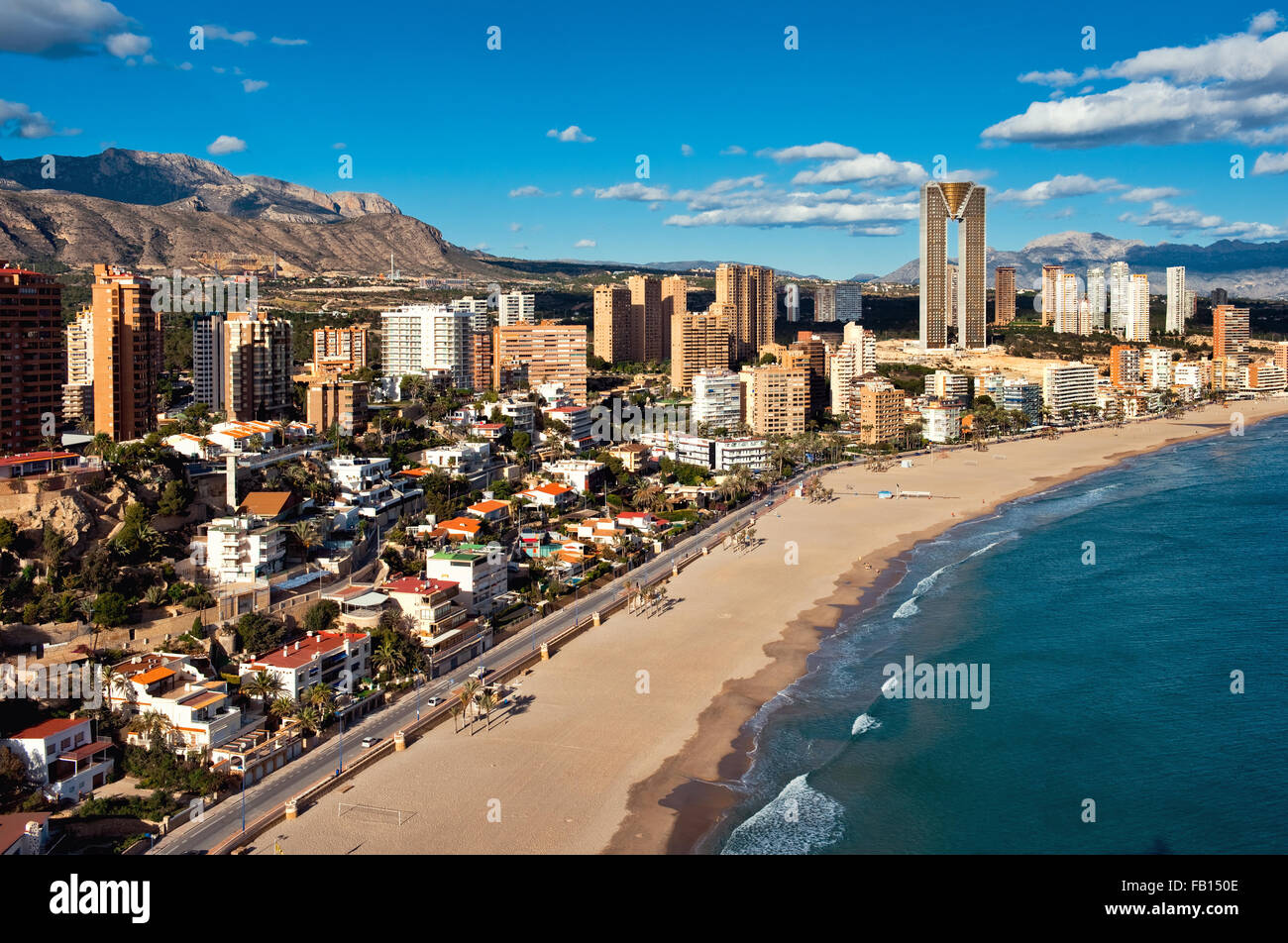 Coastline of a Benidorm city. Benidorm is a modern resort city, one of the most popular travel 