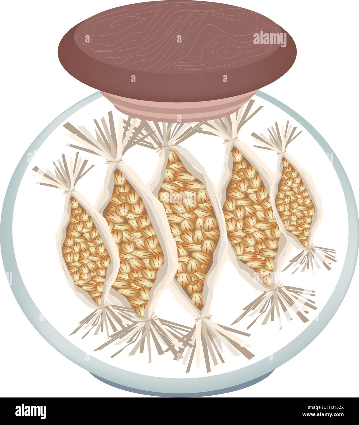 Illustration of Natto Packed in Straw in A Glass Jar, A Japanese Dish Made By Storing Steamed