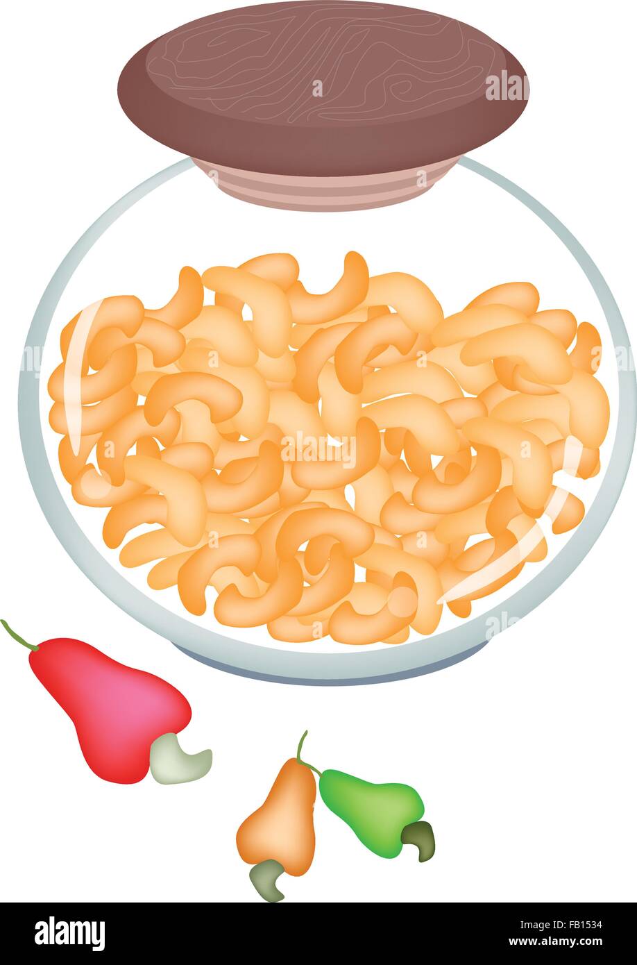 Roasted Cashew Nuts in A Glass Jar, Good Source of Dietary Fiber, Vitamins and Minerals Stock