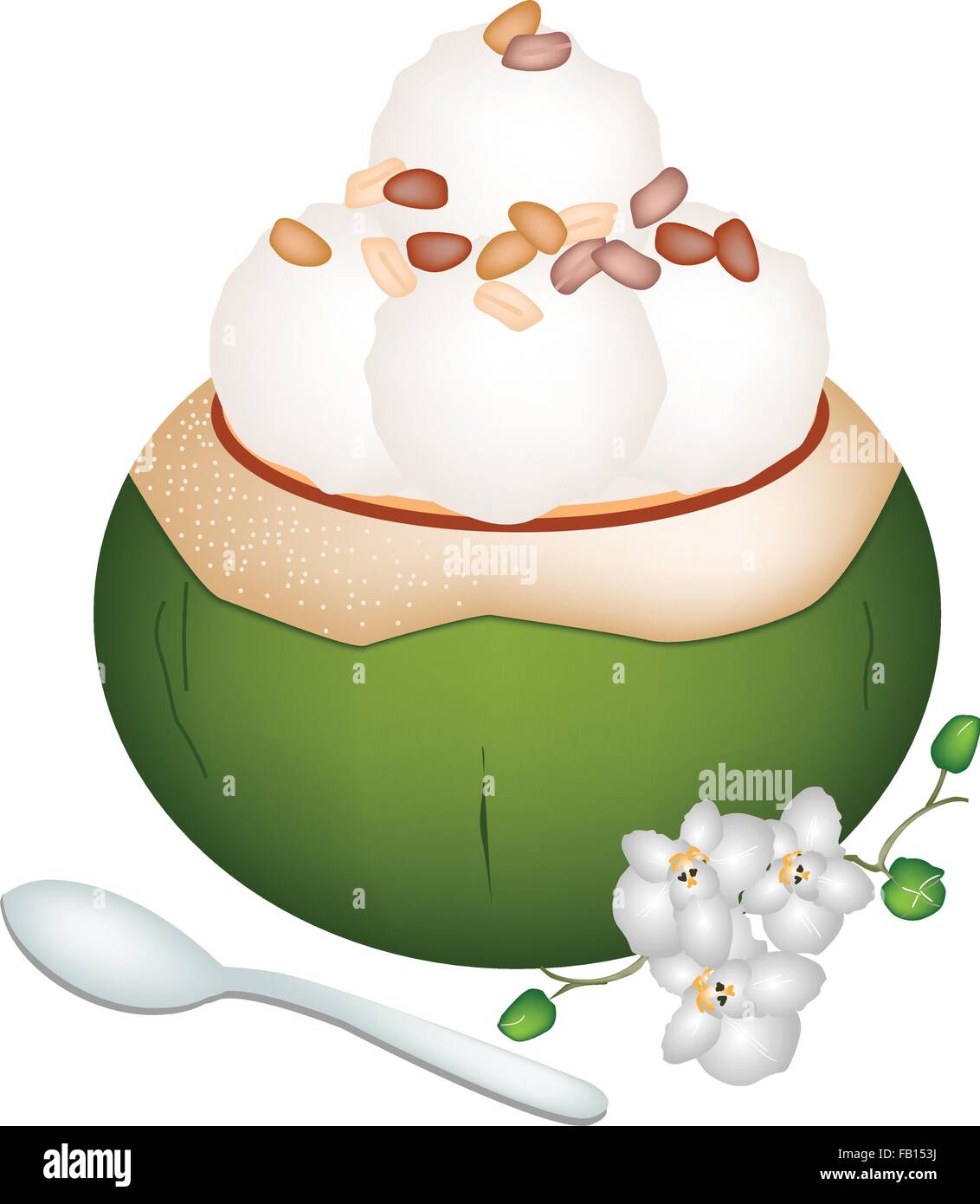 Sweet Food and Dessert, An Illustration of Coconut Ice Cream in Coconut