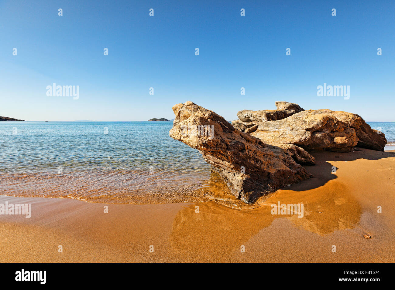 Strange rock formations at Agios Petros beach in Andros, Greece Stock Photo