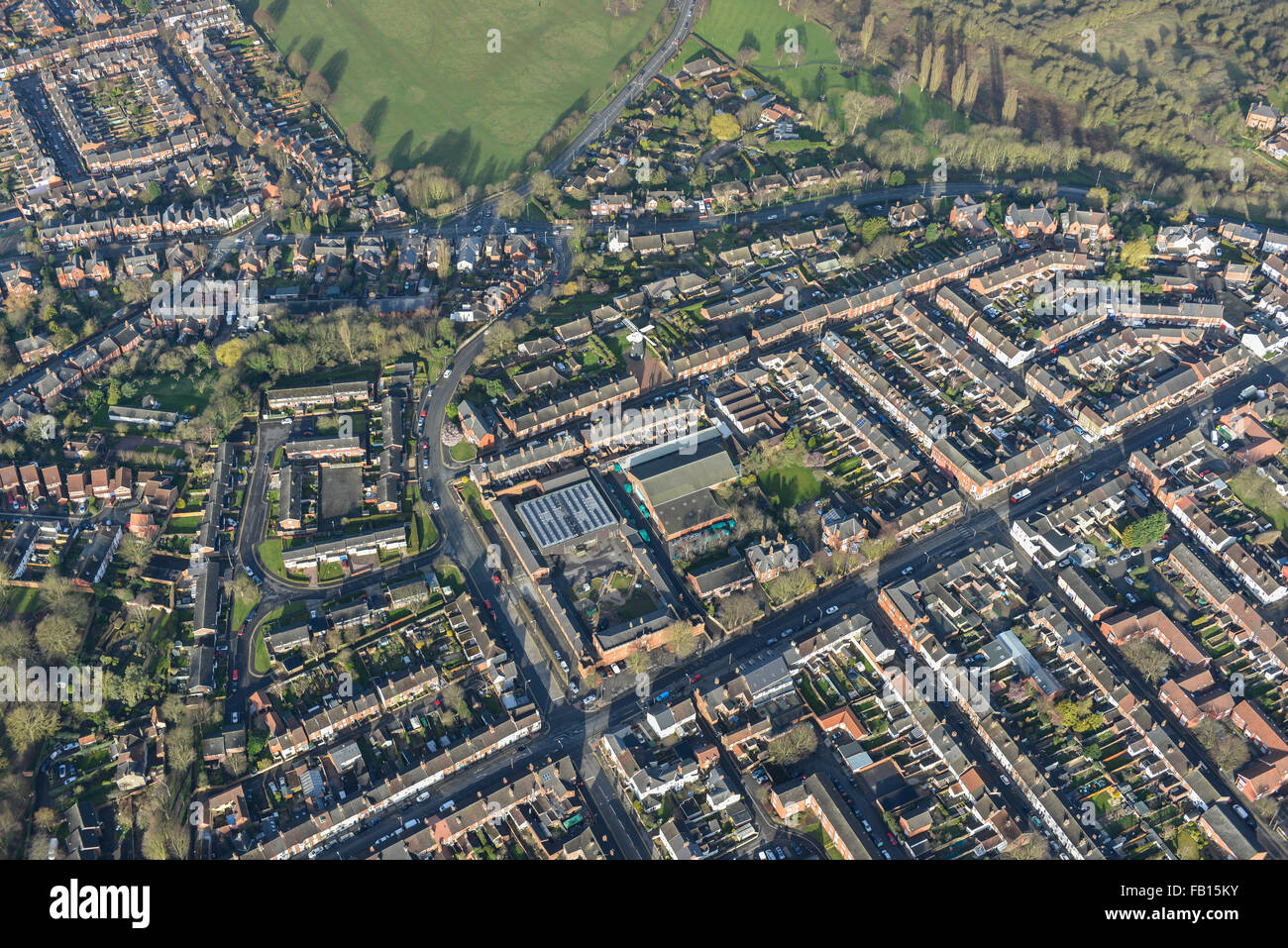 An aerial view of a suburb of Lincoln Stock Photo