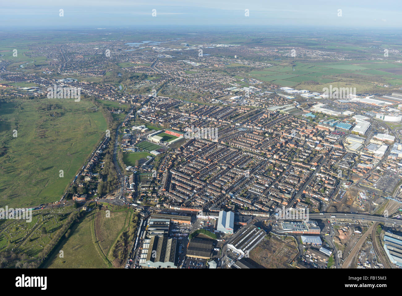 An aerial view of the New Boultham and Sincil Bank areas of Lincoln Stock Photo