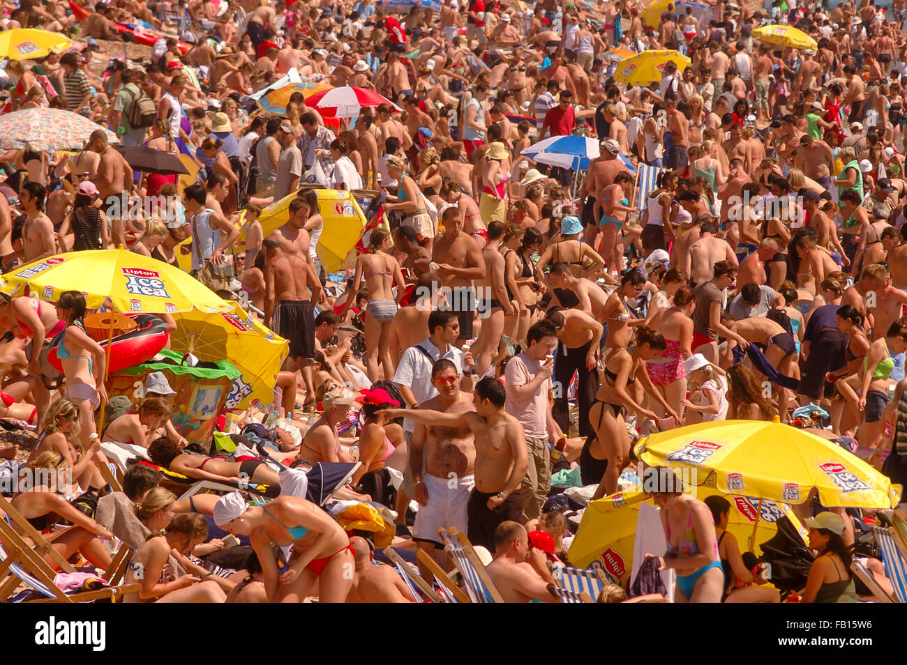 Crowded Brighton beach. Stock Photo