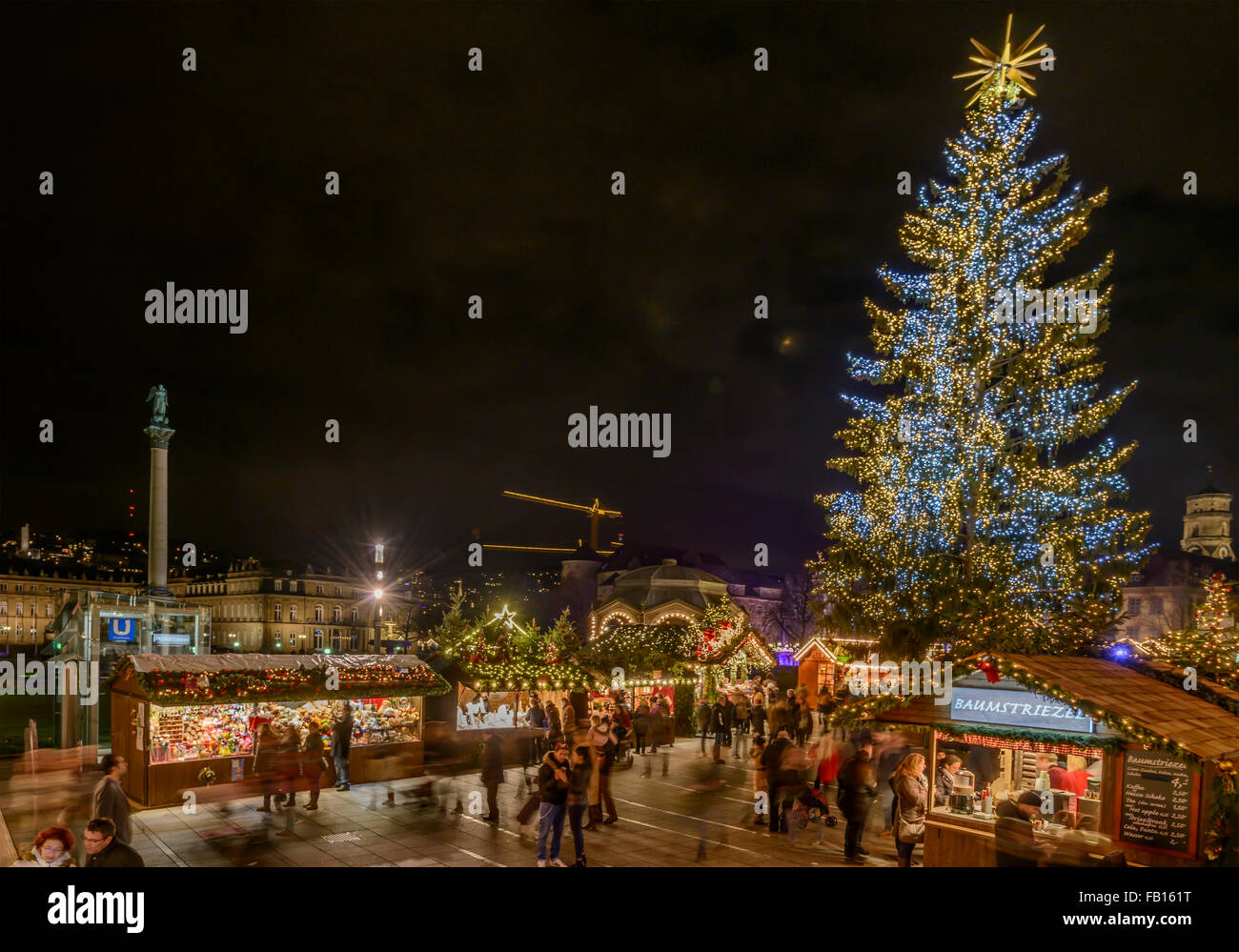 Xmas market and Christmas tree, Stuttgart Stock Photo