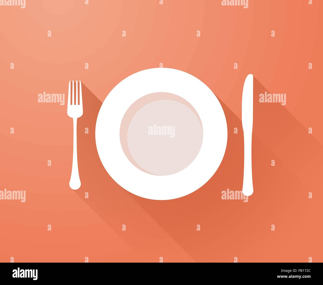 Plate with cutlery and long shadows Stock Vector