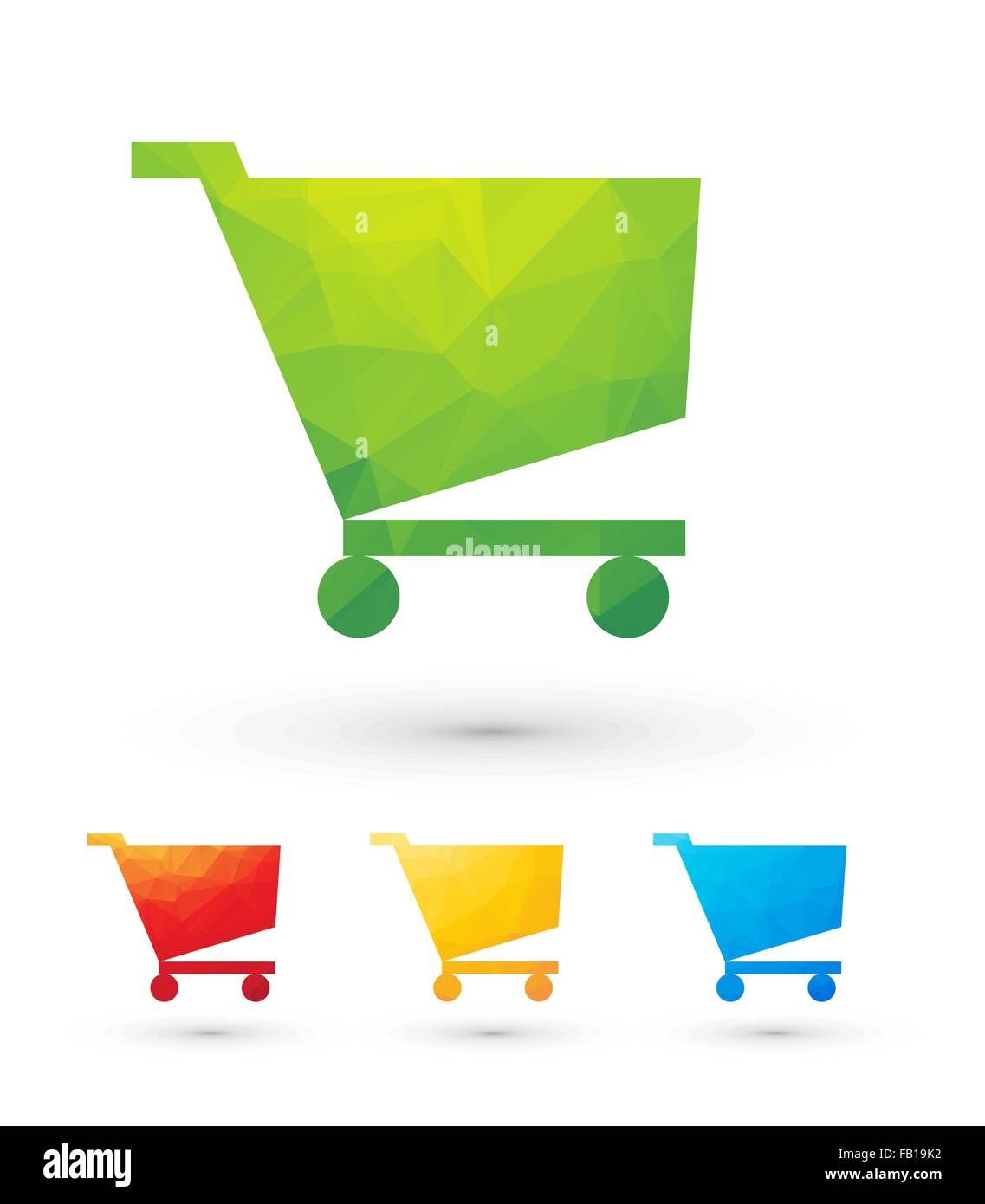 isolated colorful shopping carts triangle green red yellow blue Stock Vector