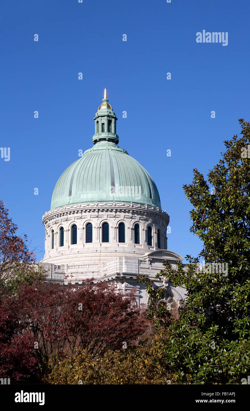 The dome of the United State Naval Academy Chapel which is located in Annapolis, Maryland. Stock Photo
