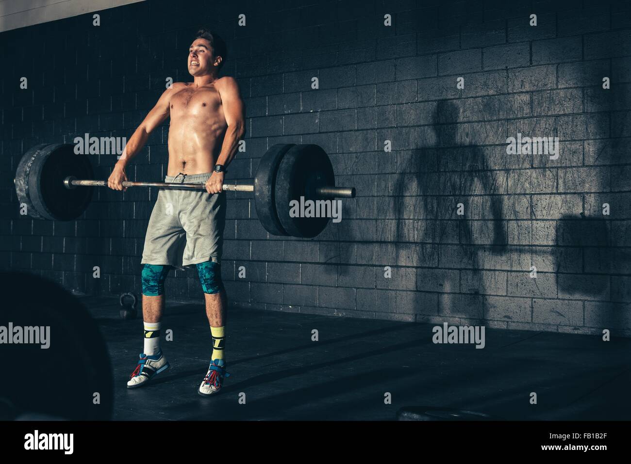 Man weight training lifting barbell in gym Stock Photo - Alamy