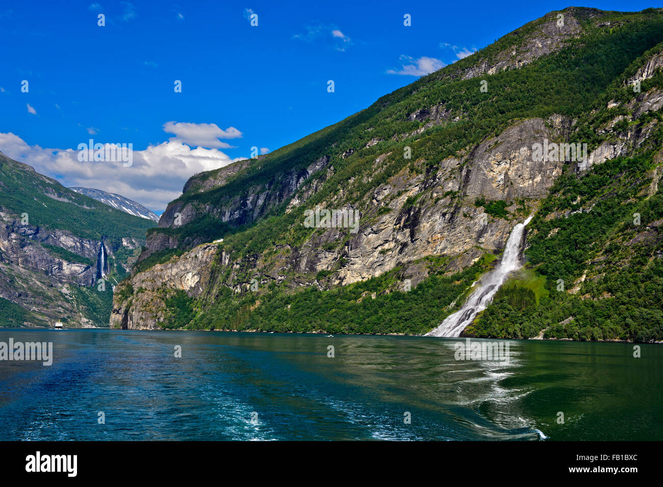 Waterfall, The Suitor, UNESCO World Heritage Site Geirangerfjord in Geiranger, Norway Stock Photo