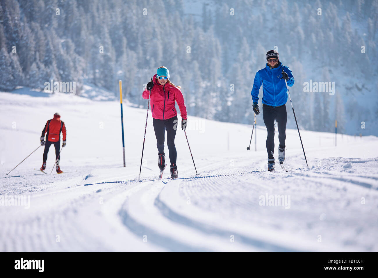 Woman and man, cross-country skiing, Seilrain, Sellraintal, Stubai Alps, Tyrol, Austria Stock Photo