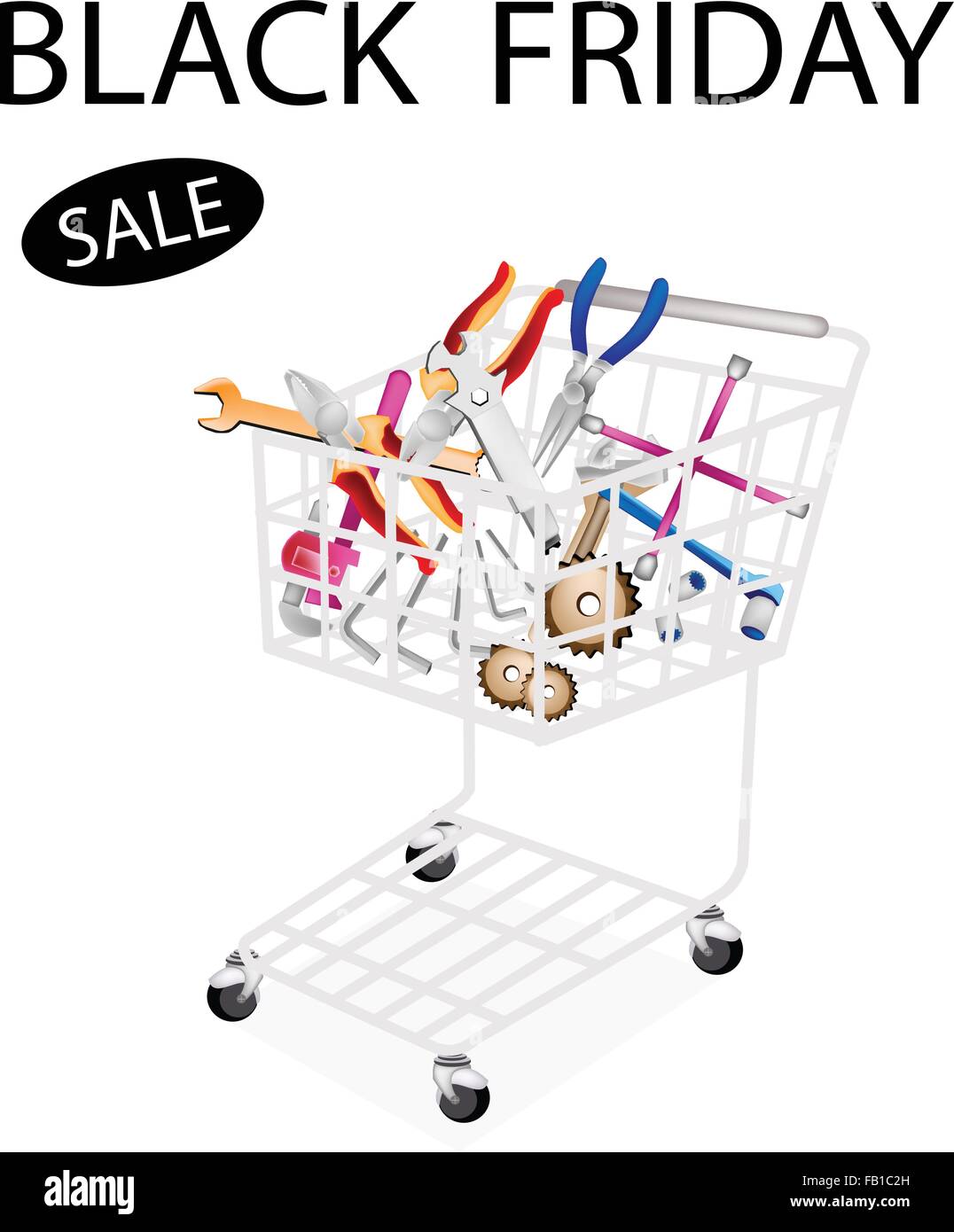 Shopping Cart Full with Various Type of Auto Service and Repair Tool